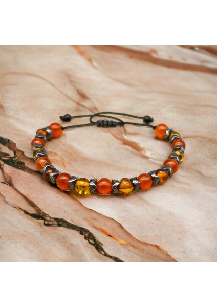 Akik Doğal Taşlı Baltık Damla Kehribar Bileklik