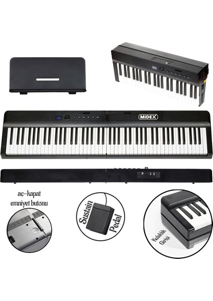 PLX-120BK-ST Katlanır Taşınabilir Dijital Piyano Tuş Hassasiyetli Full Set fırsatları