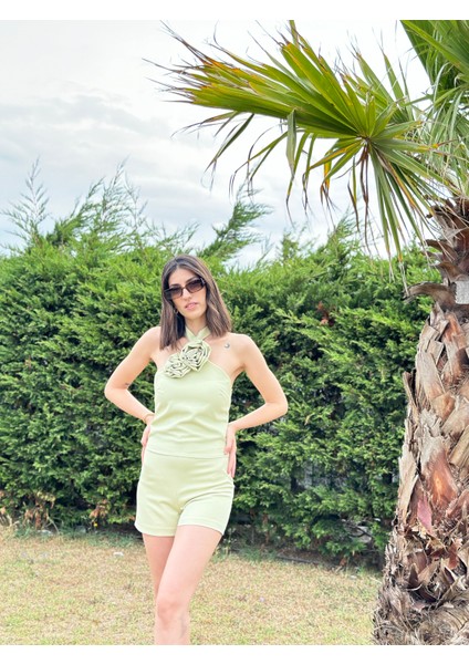 Gül Detaylı Büstiyer/Şort Takım