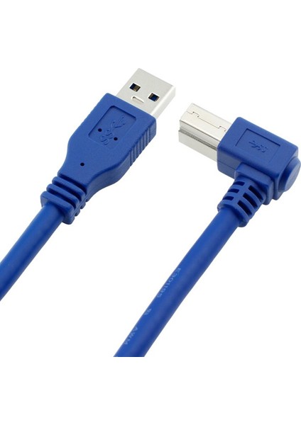 2.5 M USB 3.0 Tip A Erkek - B Erkek 90 Derece Açı Veri Adaptörü Kablosu Yazıcı Sabit Disk Yerleştirme Istasyonu Korumalı Mavi (Yurt Dışından)