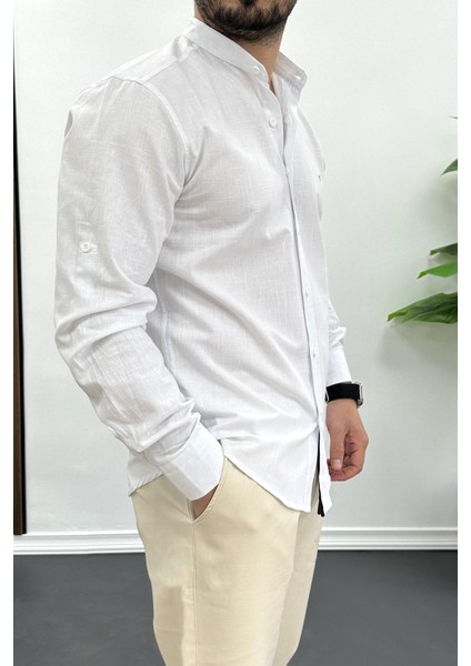 Erkek Slim Fit Keten Görünümlü Pamuklu Gömlek Beyaz Edw087 fiyatları