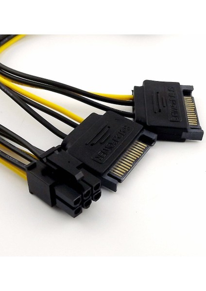 1x Çift Sata 15 Pin Erkek Pcı-E Express 6 Pin Dişi Pcı-E Ekran Kartı Güç Y Splitter Bağlantı Kablosu 20 cm (Yurt Dışından)