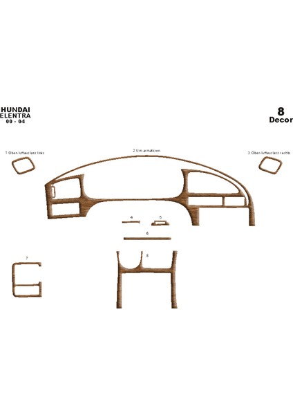 Marscockpitdesign Hyundai Elantra Konsol-Maun Kaplama 2000-2004 8 Parça