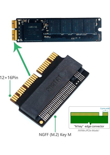 Macbook SSD Adaptörü M.2 Nvme Pcı-E M2 Ngff SSD Dönüştürücü Kart Apple Macbook 2013 2014 2015 2016 2017 A1465 A1466 A1502 A1398 (Yurt Dışından)