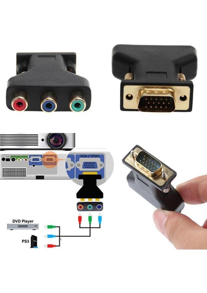 VGA Rca Konnektör Dönüştürücü Erkek VGA 3 Rca Rgb Dişi Video Jack Tarzı Fiş Bileşeni 15-Pin VGA Video Adaptörü Hd Z9V9 (Yurt Dışından)