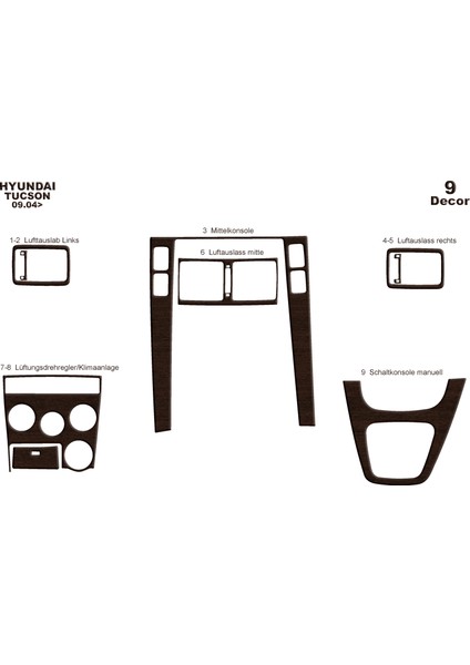 Marscockpitdesign Hyundai Tucson Konsol-Maun Kaplama 2004-2010 9 Parça