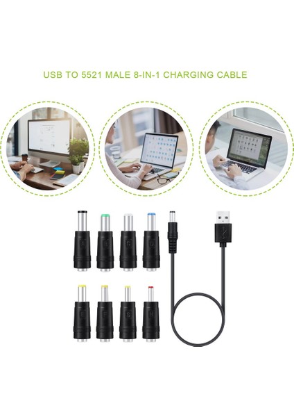 Dc Şarj Güç Kablosu Usb'den 5521'E Çok Fonksiyonlu Dc Değiştirilebilir Fiş Erkek 8'i 1 Arada Şarj Kablosu (Yurt Dışından) fırsatları