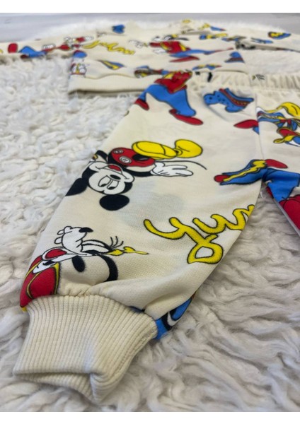Erkek Bebek Kışlık Mickey Mouse Krem Ikili Takım 12 Ay fırsatları