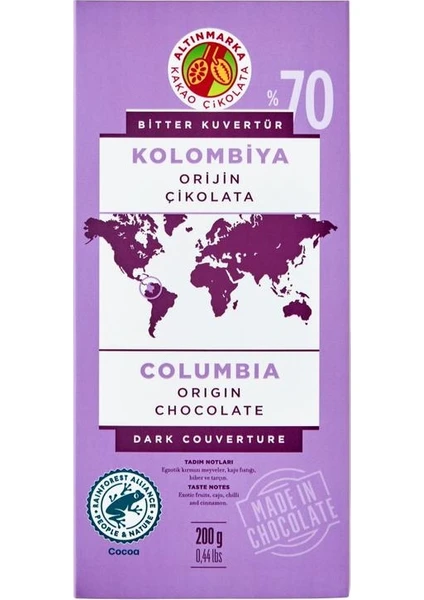 Kolombiya Bitter Orijin Kuvertür Çikolata 200GR