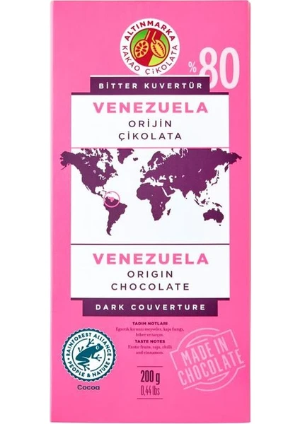 Venezuela Bitter Orijin Kuvertür Çikolata 200GR