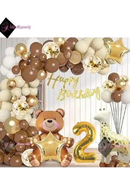 Hayvan Temalı Kahverengi Doğum Günü Parti Seti Balon Seti