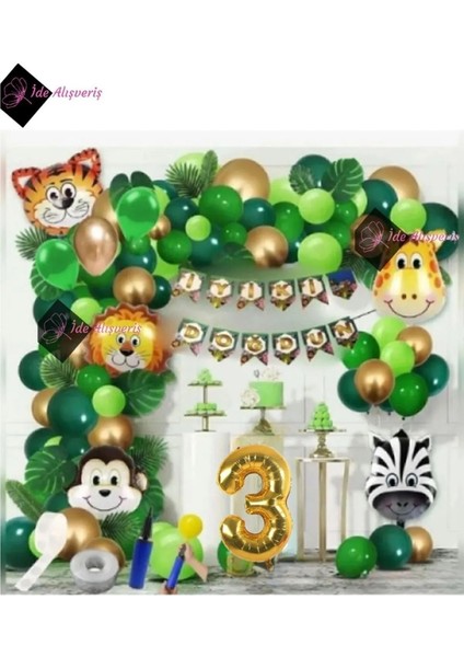 Safari Temalı Zincir Balon Doğum Günü Parti Seti Süsü