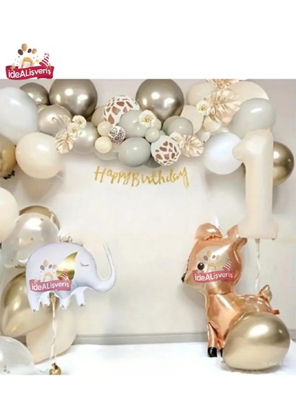 Fil Ceylan Retro Krem Renk Balon Doğum Günü Parti Seti Süsü