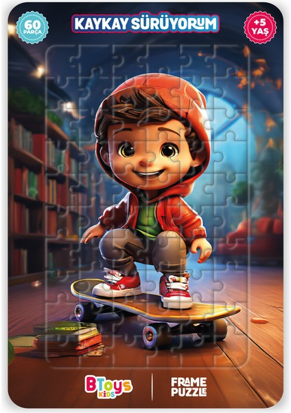 Kaykay Sürüyorum - Frame Puzzle - 60 Parça