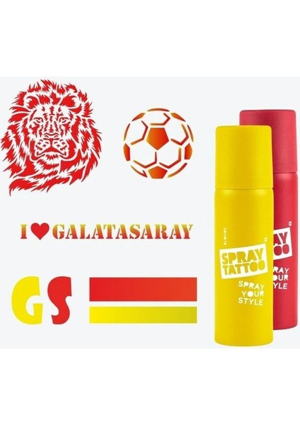 Gs Dövme Şablon Seti + Kırmızı ve Sarı Sprey