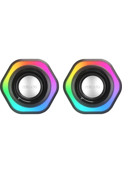 MD-176 2.0 3W*2 Siyah Rgb Aydınlatmalı USB + 3.5mm USB 5V Speaker Hoparlör