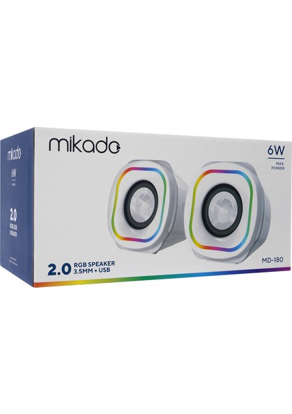 MD-180 2.0 3W*2 Beyaz Rgb Aydınlatmalı USB + 3.5mm USB 5V Speaker Hoparlör