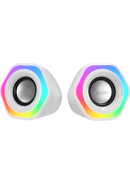 MD-176 2.0 3W*2 Beyaz Rgb Aydınlatmalı USB + 3.5mm USB 5V Speaker Hoparlör