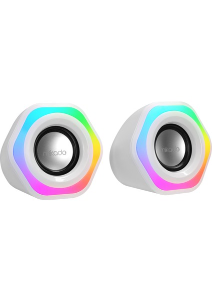 MD-176 2.0 3W*2 Beyaz Rgb Aydınlatmalı USB + 3.5mm USB 5V Speaker Hoparlör