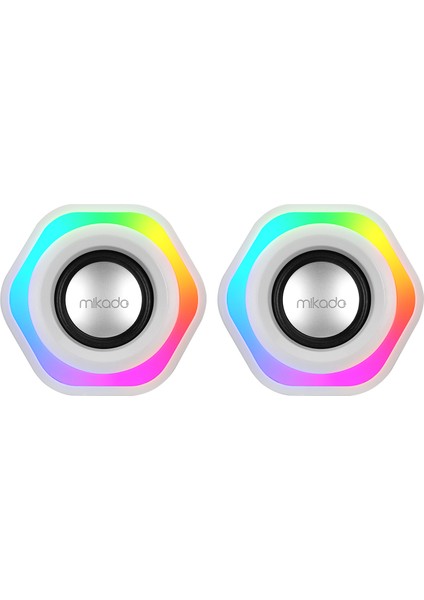 MD-176 2.0 3W*2 Beyaz Rgb Aydınlatmalı USB + 3.5mm USB 5V Speaker Hoparlör