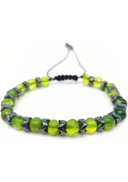 Hematit ve Yeşil Baltık Damla Kehribar Bileklik