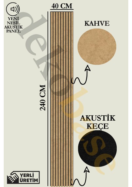 40X240 cm Kahve Renk Akustik Ahşap Duvar Paneli