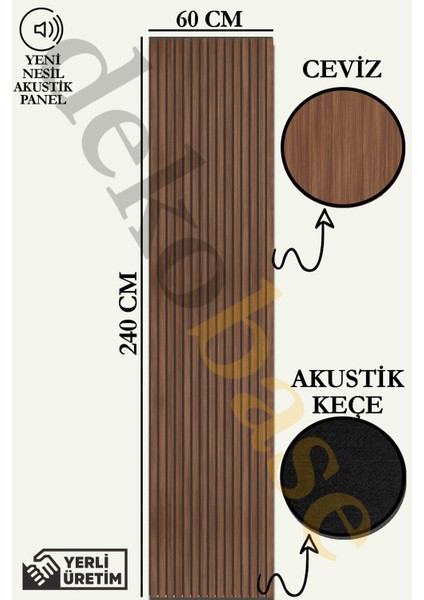 60X240 cm Ceviz Renk Akustik Ahşap Duvar Paneli