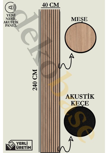 40X240 cm Meşe Renk Akustik Ahşap Duvar Paneli