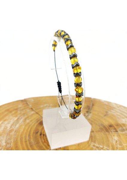 Hematit ve Sarı Baltık Damla Kehribar Bileklik fiyatları