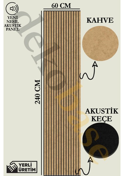 60X240 cm Kahve Renk Akustik Ahşap Duvar Paneli