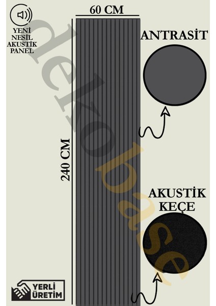 60X240 cm Antrasit Renk Akustik Ahşap Duvar Paneli