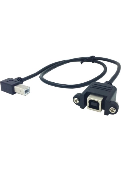 Sol Açılı 90 Derece USB B Tipi Erkek - Dişi Panel Montajlı Vidalı Uzatma Kablosu 50CM (Yurt Dışından)