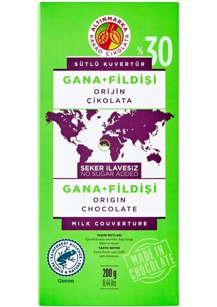 Gana + Fildişi Sütlü Orijin Kuvertür Çikolata 200GR