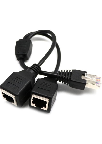 Yeni Siyah RJ45 Erkek 2 Kadın Splitter Ethernet Lan Ağ Adaptör Kablosu 24 cm (Yurt Dışından)