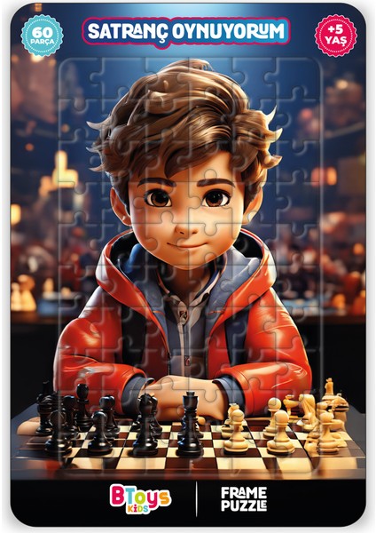 Satranç Oynuyorum Kız - Frame Puzzle - 60 Parça