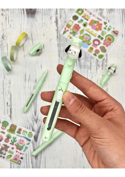 Sanrio Pohacco Karakterli Kalem Görünümlü Çift Uç Tasarım Makas Ve Maket Bıçağı / Bullet Journal