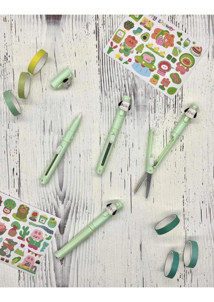 Sanrio Pohacco Karakterli Kalem Görünümlü Çift Uç Tasarım Makas Ve Maket Bıçağı / Bullet Journal