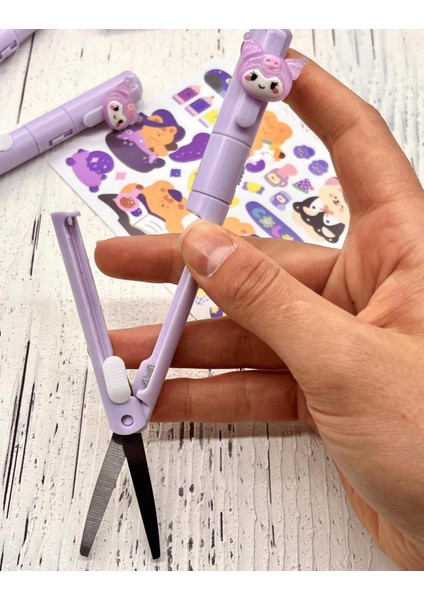 Sanrio Kuromi Karakterli Mor Kalem Görünümlü Çift Uç Tasarım Makas Ve Maket Bıçağı modelleri