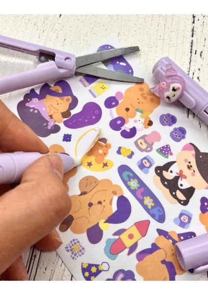 Sanrio Kuromi Karakterli Mor Kalem Görünümlü Çift Uç Tasarım Makas Ve Maket Bıçağı indirimleri