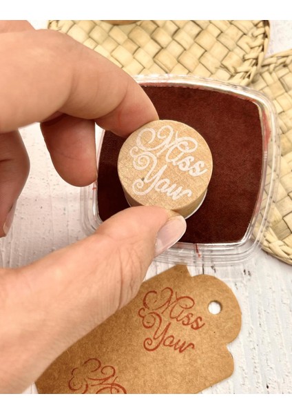 Mini Ahşap Dairesel Vintage Miss You Desenli Mühür / Damga / Kaşe / Kitap Mührü/ Stamp / Seal modelleri
