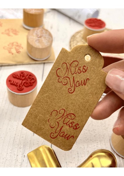 Mini Ahşap Dairesel Vintage Miss You Desenli Mühür / Damga / Kaşe / Kitap Mührü/ Stamp / Seal fırsatları