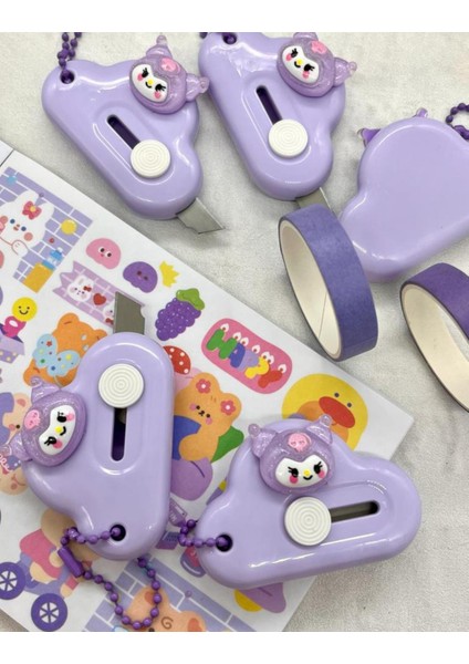 Sanrio Kuromi Karakterli Mor Mini Maket Bıçağı / Sanat Bıçağı / Bullet Journal / Scrapbook modelleri