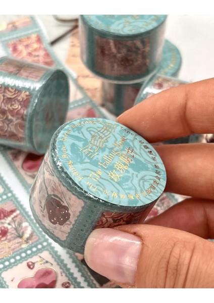 The Falling Rose Yeşil Tek Tek Çıkartmalı Washi Bant / Sticker / Çıkartma/Bullet Journal