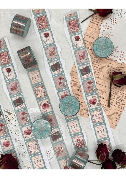 The Falling Rose Yeşil Tek Tek Çıkartmalı Washi Bant / Sticker / Çıkartma/Bullet Journal