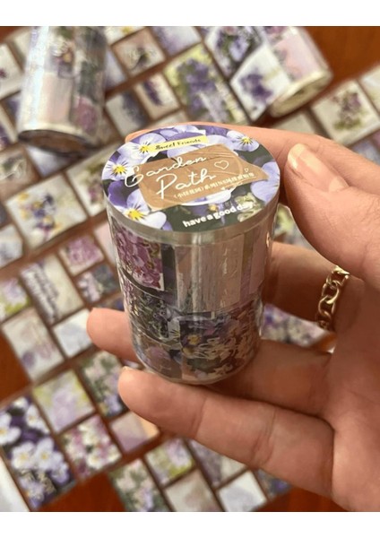 Garden Path Mor Çiçekler Tek Tek Çıkartmalı Pul Washi Bant / Sticker / Çıkartma/Bullet Journal
