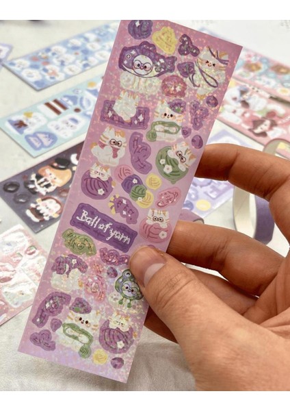 Sevimli Hayvanlar Mor Renk 10 Yaprak Sticker / Çıkartma/ Su Geçirmez/Bullet Journal