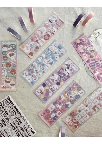 Sevimli Hayvanlar Mor Renk 10 Yaprak Sticker / Çıkartma/ Su Geçirmez/Bullet Journal