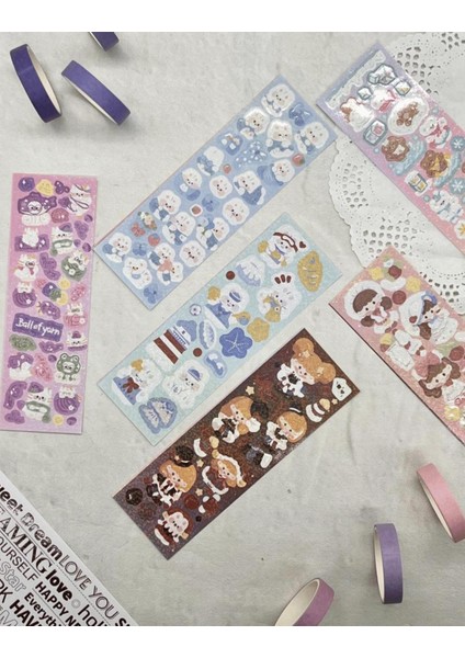 Sevimli Hayvanlar Mor Renk 10 Yaprak Sticker / Çıkartma/ Su Geçirmez/Bullet Journal