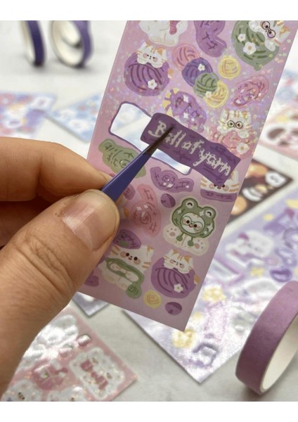 Sevimli Hayvanlar Mor Renk 10 Yaprak Sticker / Çıkartma/ Su Geçirmez/Bullet Journal