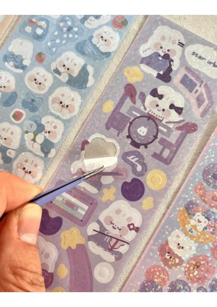 Sevimli Hayvanlar Mor Renk 10 Yaprak Sticker / Çıkartma/ Su Geçirmez/Bullet Journal